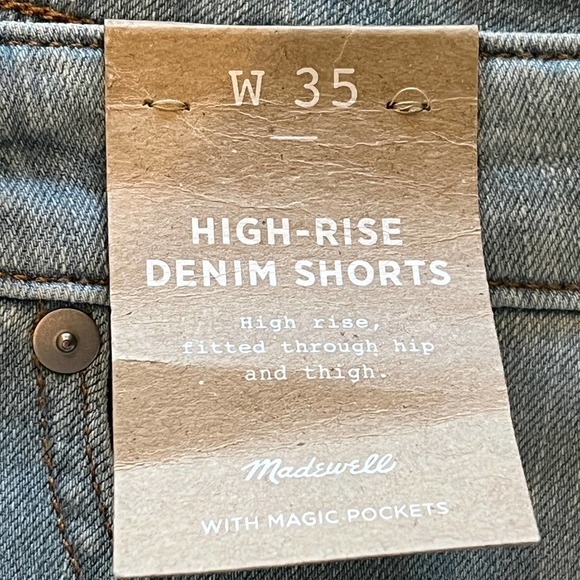 MADEWELL‎ HIGH RISE DISTRESSED CUFFED DENIM SHORTS AINGER WASH BLUE SIZE 35 NWT - Picture 10 of 16